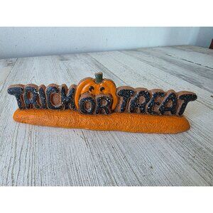 Vintage trick or treat sign Halloween pumpkin jack-o'-lantern village decor stat